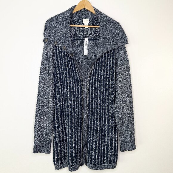NWT Chico's Textured Tina Cardigan Sweater Pattern Blue Chain XXL Size 4 - Picture 4 of 16